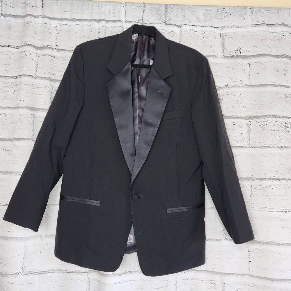 Lord West Men's Black Satin Notch Lapel Single Button Tuxedo Jacket Size Large